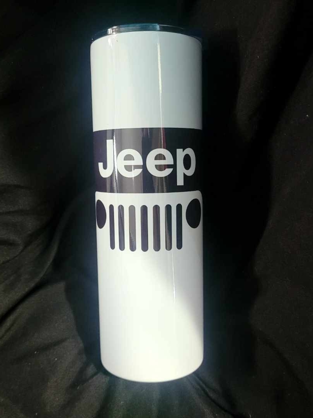 Jeep White Tumbler with Black Logo Grille